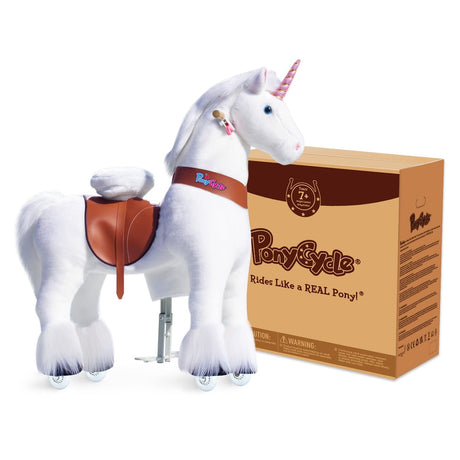 Toddlers White Indoor/Outdoor Ride-On Unicorn with Cushioned Seat, Anti-Slip Wheels (Ages 7+)