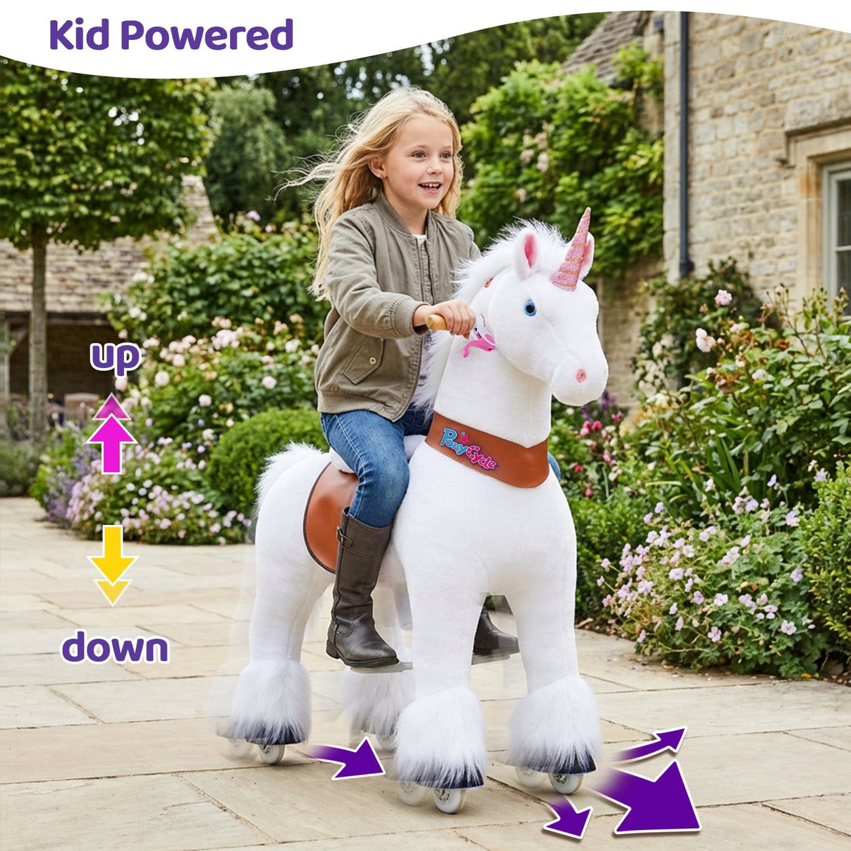 Toddlers White Indoor/Outdoor Ride-On Unicorn with Cushioned Seat, Anti-Slip Wheels (Ages 7+)