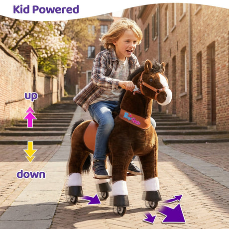 Toddlers Chocolate Indoor/Outdoor Ride-On Pony with Cushioned Seat, Anti-Slip Wheels (Ages 7+)