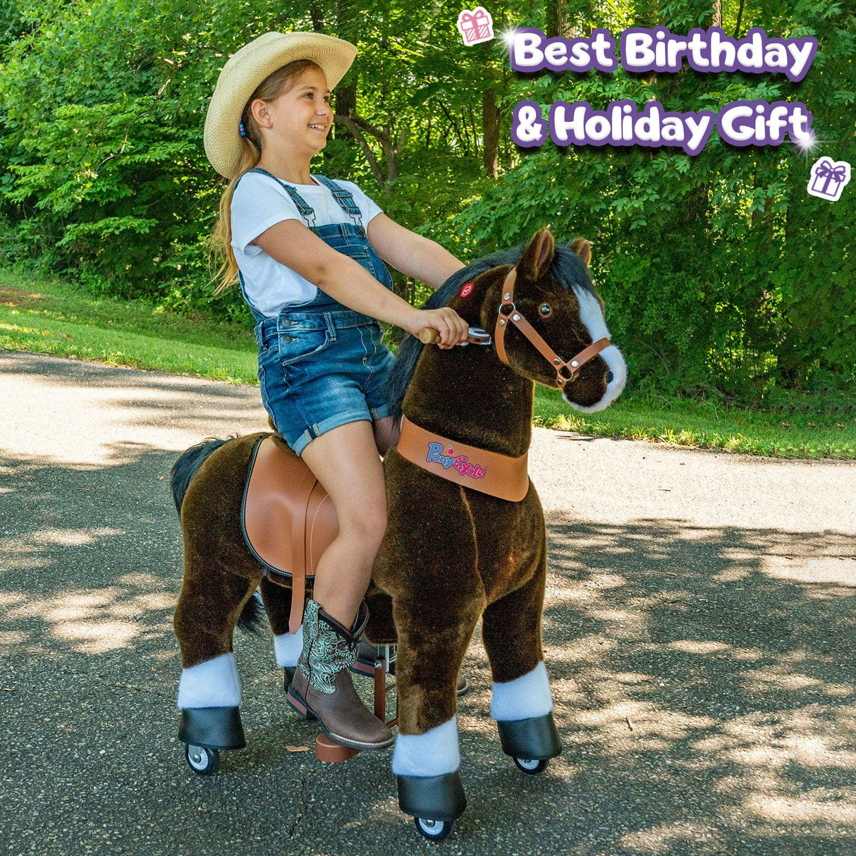 Toddlers Chocolate Indoor/Outdoor Ride-On Pony with Cushioned Seat, Anti-Slip Wheels (Ages 7+)