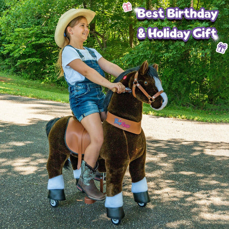 Toddlers Chocolate Indoor/Outdoor Ride-On Pony with Cushioned Seat, Anti-Slip Wheels (Ages 7+)