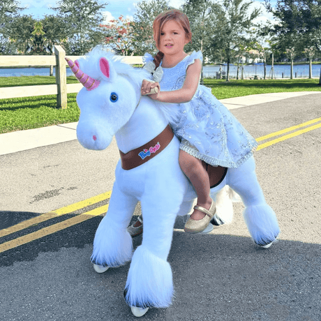 Toddlers White Indoor/Outdoor Ride-On Pony with Cushioned Seat, Anti-Slip Wheels (Ages 3–4)