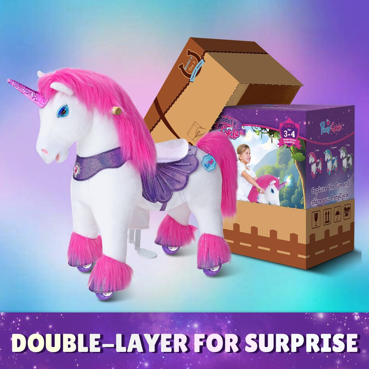 Toddlers Indoor/Outdoor Pink Ride-On Unicorn with Cushioned Seat, Anti-Slip Wheels (Ages 3–4)