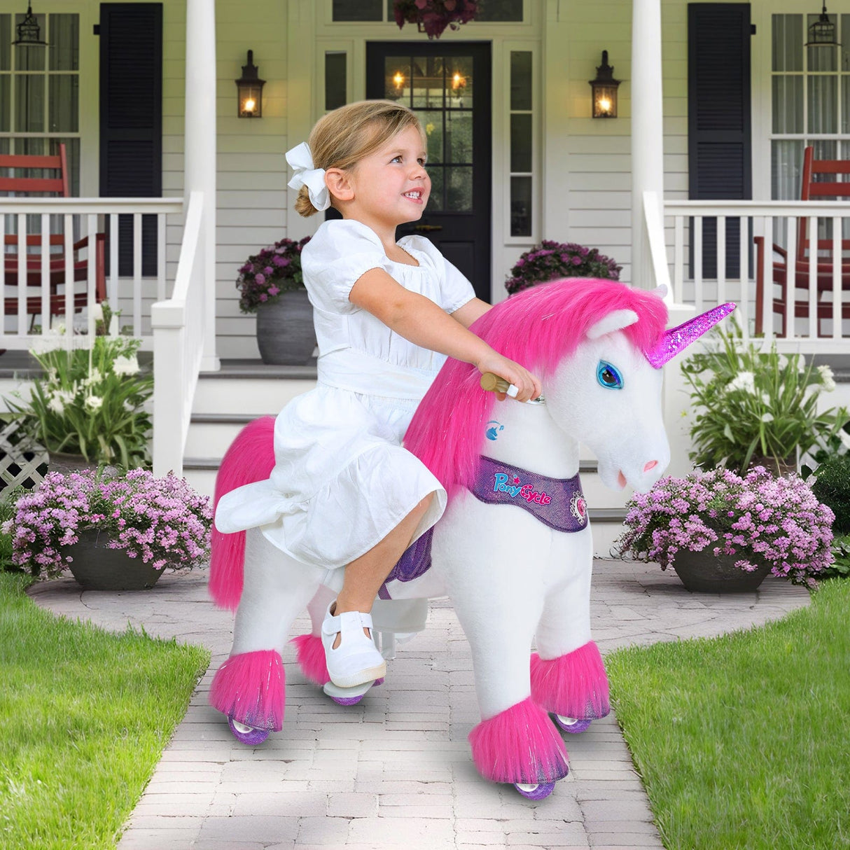 Toddlers Indoor/Outdoor Pink Ride-On Unicorn with Cushioned Seat, Anti-Slip Wheels (Ages 3–4)