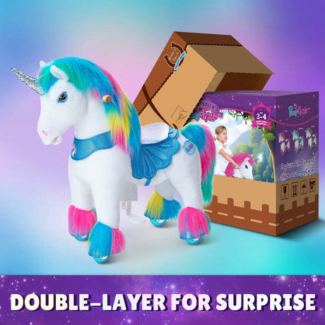 Toddlers Indoor/Outdoor Rainbow Ride-On Unicorn with Cushioned Seat, Anti-Slip Wheels (Ages 3–4)