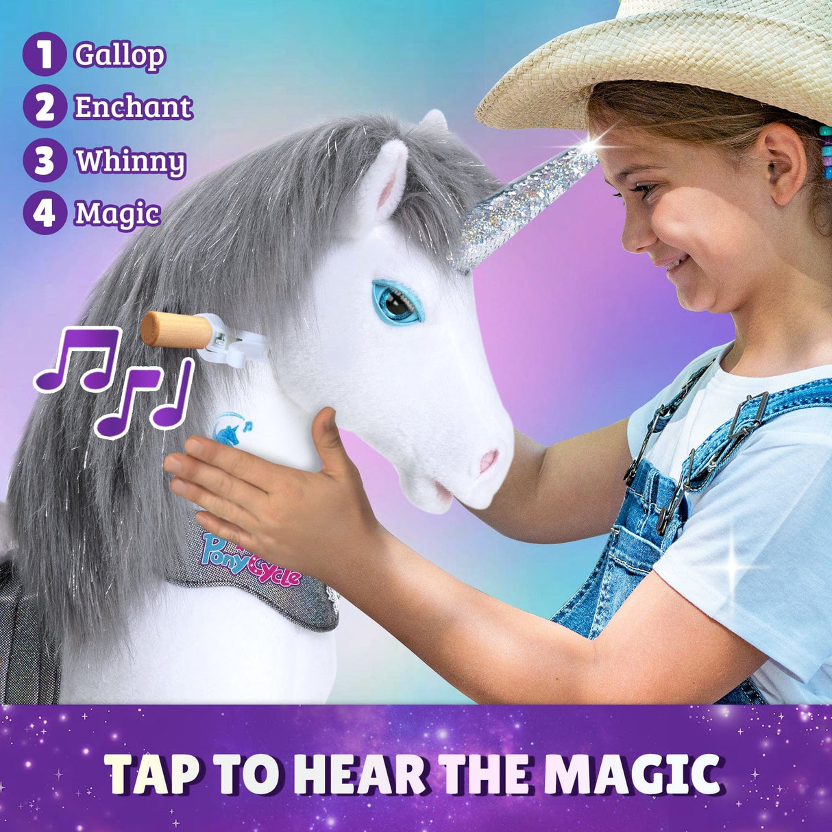 Toddlers Indoor/Outdoor Grey Ride-On Unicorn with Cushioned Seat, Anti-Slip Wheels (Ages 3–4)