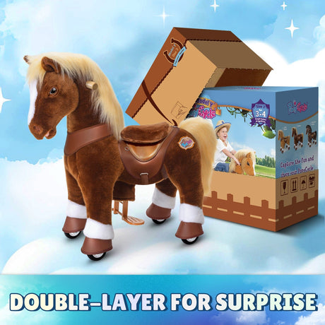 Toddlers Indoor/Outdoor Brown Ride-On Pony with Cushioned Seat, Anti-Slip Wheels (Ages 3–4)
