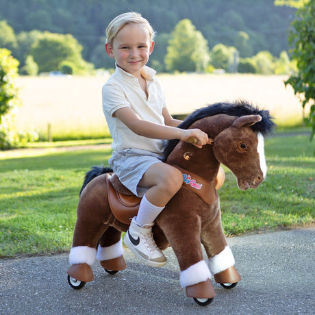 Toddlers Indoor/Outdoor Chocolate Ride-On Pony with Cushioned Seat, Anti-Slip Wheels (Ages 3–4)