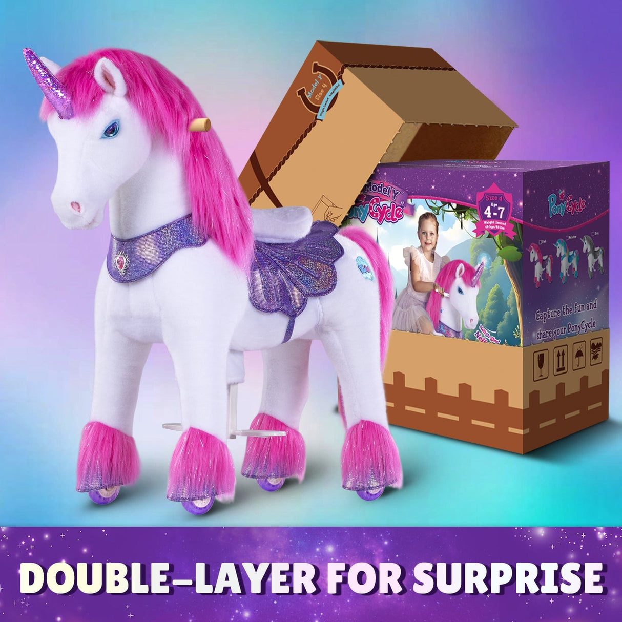 Toddlers Pink Indoor/Outdoor Ride-On Unicorn with Cushioned Seat, Anti-Slip Wheels (Ages 4–7)