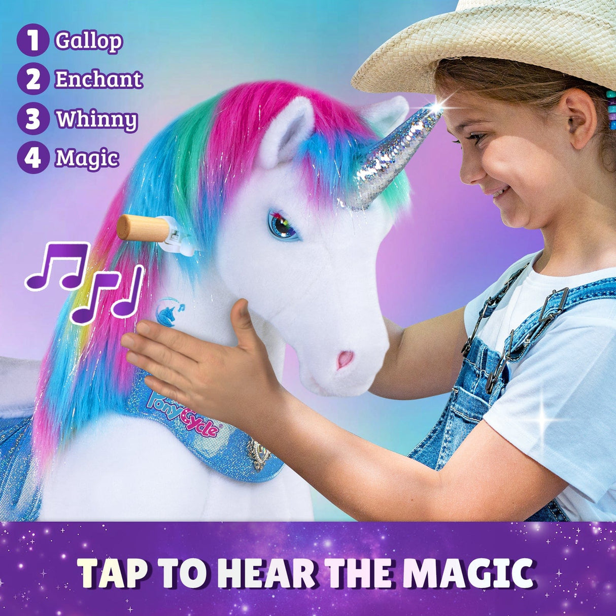 Toddlers Rainbow Indoor/Outdoor Ride-On Unicorn with Cushioned Seat, Anti-Slip Wheels (Ages 4–7)