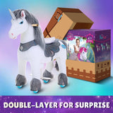 Toddlers Grey Indoor/Outdoor Ride-On Unicorn with Cushioned Seat, Anti-Slip Wheels (Ages 4–7)