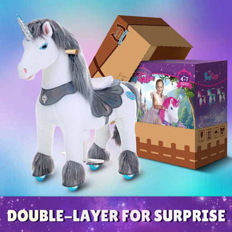 Toddlers Grey Indoor/Outdoor Ride-On Unicorn with Cushioned Seat, Anti-Slip Wheels (Ages 4–7)