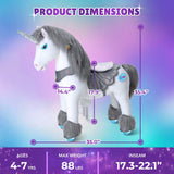 Toddlers Grey Indoor/Outdoor Ride-On Unicorn with Cushioned Seat, Anti-Slip Wheels (Ages 4–7)
