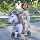 Toddlers Grey Indoor/Outdoor Ride-On Unicorn with Cushioned Seat, Anti-Slip Wheels (Ages 4–7)