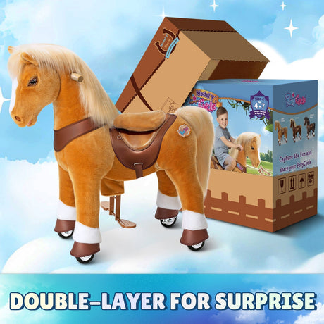 Toddlers Golden Indoor/Outdoor Ride-On Pony with Cushioned Seat, Anti-Slip Wheels (Ages 4–7)