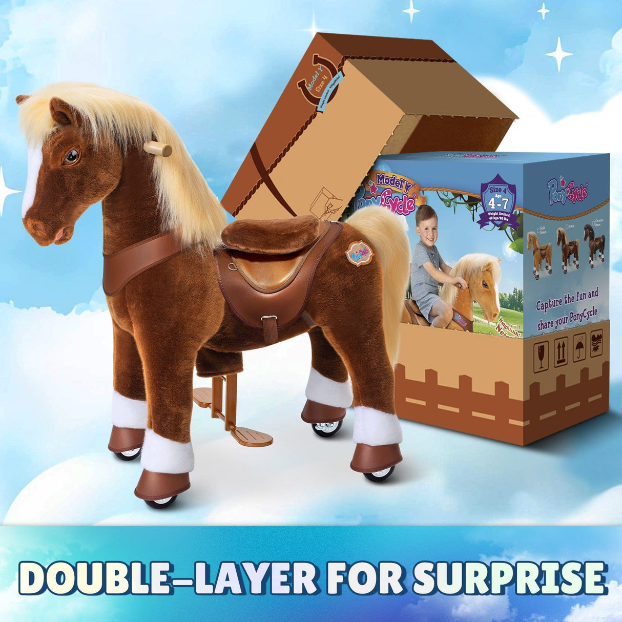 Toddlers Brown Indoor/Outdoor Ride-On Pony with Cushioned Seat, Anti-Slip Wheels (Ages 4–7)