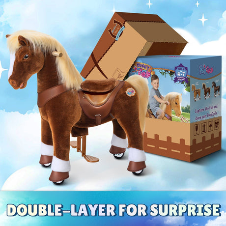 Toddlers Brown Indoor/Outdoor Ride-On Pony with Cushioned Seat, Anti-Slip Wheels (Ages 4–7)