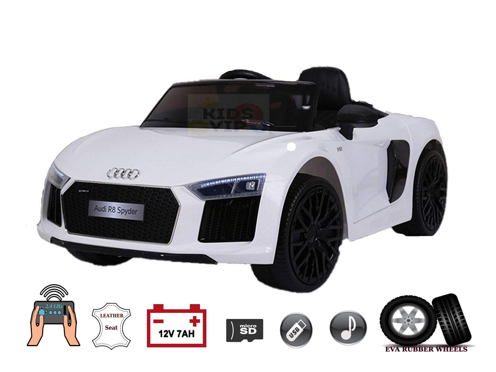 Audi R8 White Licensed Dual Electric Motor 12V Kids Ride-On Car & Remote Control 
