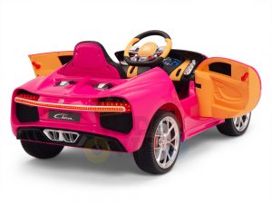 BUGATTI Kids toddlers ride car 12v rubber wheels rc leather seat remote control sport car super pink 14