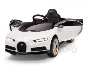 BUGATTI Kids toddlers ride car 12v rubber wheels rc leather seat remote control sport car super white 13