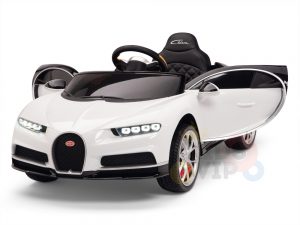 BUGATTI Kids toddlers ride car 12v rubber wheels rc leather seat remote control sport car super white 18