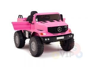 kidsvip mercedes benz zetros truck car for kids amd toddlers leather 12v rc rubber wheels pink 17