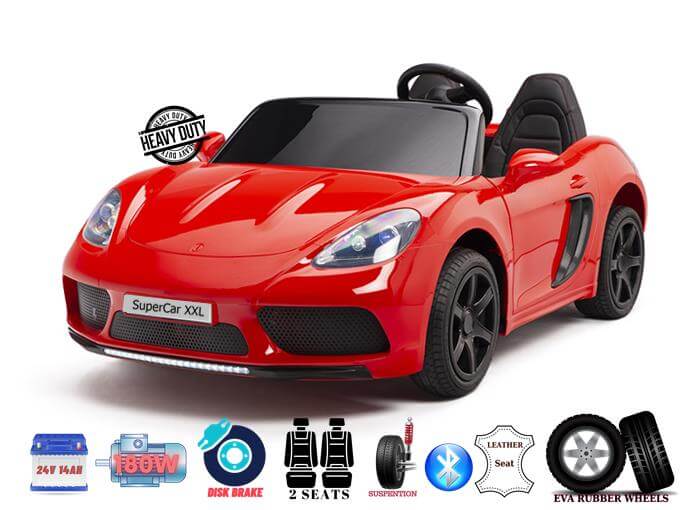 XXL SuperSport Big Kids 2 Seater 24v Ride On Car,180W Brushless Motor&Real Wheels -Red