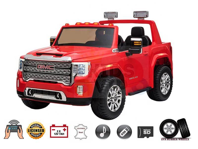 Red 2 Seats Officially Licensed 4WD GMC Sierra 2x12V Kids Ride On Car with RC