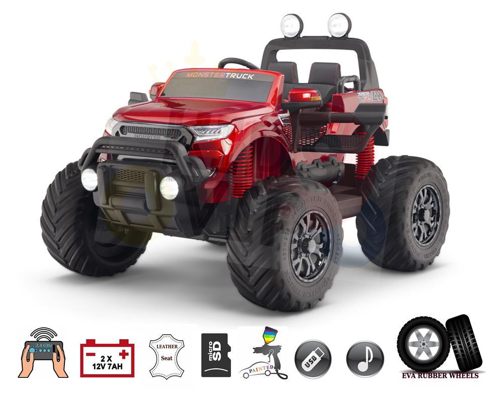 4WD Big Wheels Storm Monster Edition 2x12V Kids Ride On Truck, RC