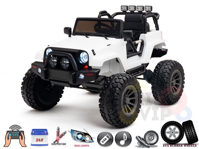White 24V Viper 16″ Wheels Edition Kids and Toddlers Ride on Truck with RC