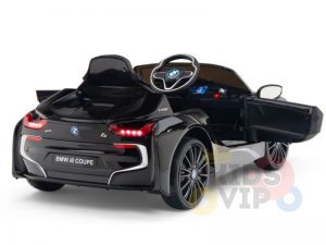 kids and toddlers bmw i8 ride on car 12v leather seat rubber wheels kids vip black 15