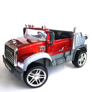 KIDSVIP 12V 2 SEATER MACK TRUCK LEATHER RUBBER WHEELS RC RED 14