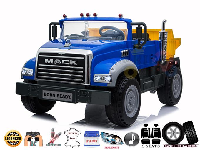 Official 2 Seats  2x12V Dump Mack Truck Kids and Toddlers Ride on Car, Rubber Wheels, RC