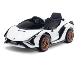 Lamborghin Kids And Toddlers Ride On Sport Sian Car 12V Leather Ruber Kidsvip White 1 16 Exclusive Edition