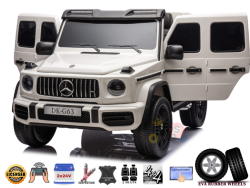 White Mercedes G63 Xxl 24V Kids Ride On Truck – Platinum Edition With Mp4 Dual Batteries 4Wd Eva Tires Leather Seats 1 Cart