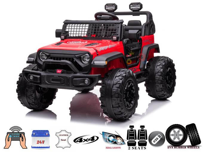 2 Seater 24v Xtreme 4WD Edition Kids Ride on Truck, Eva Wheels, Leather Seats